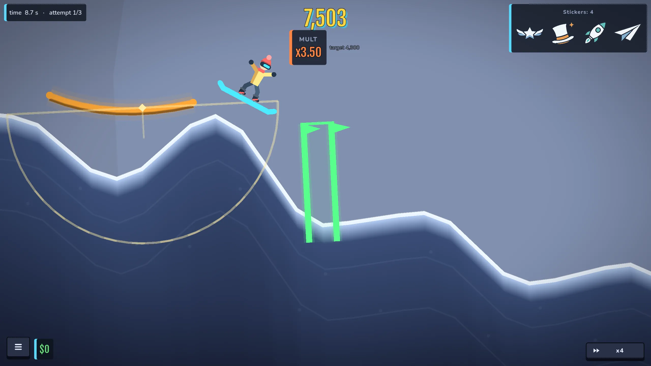 Launching out of a halfpipe with a ×3.50 score multiplier